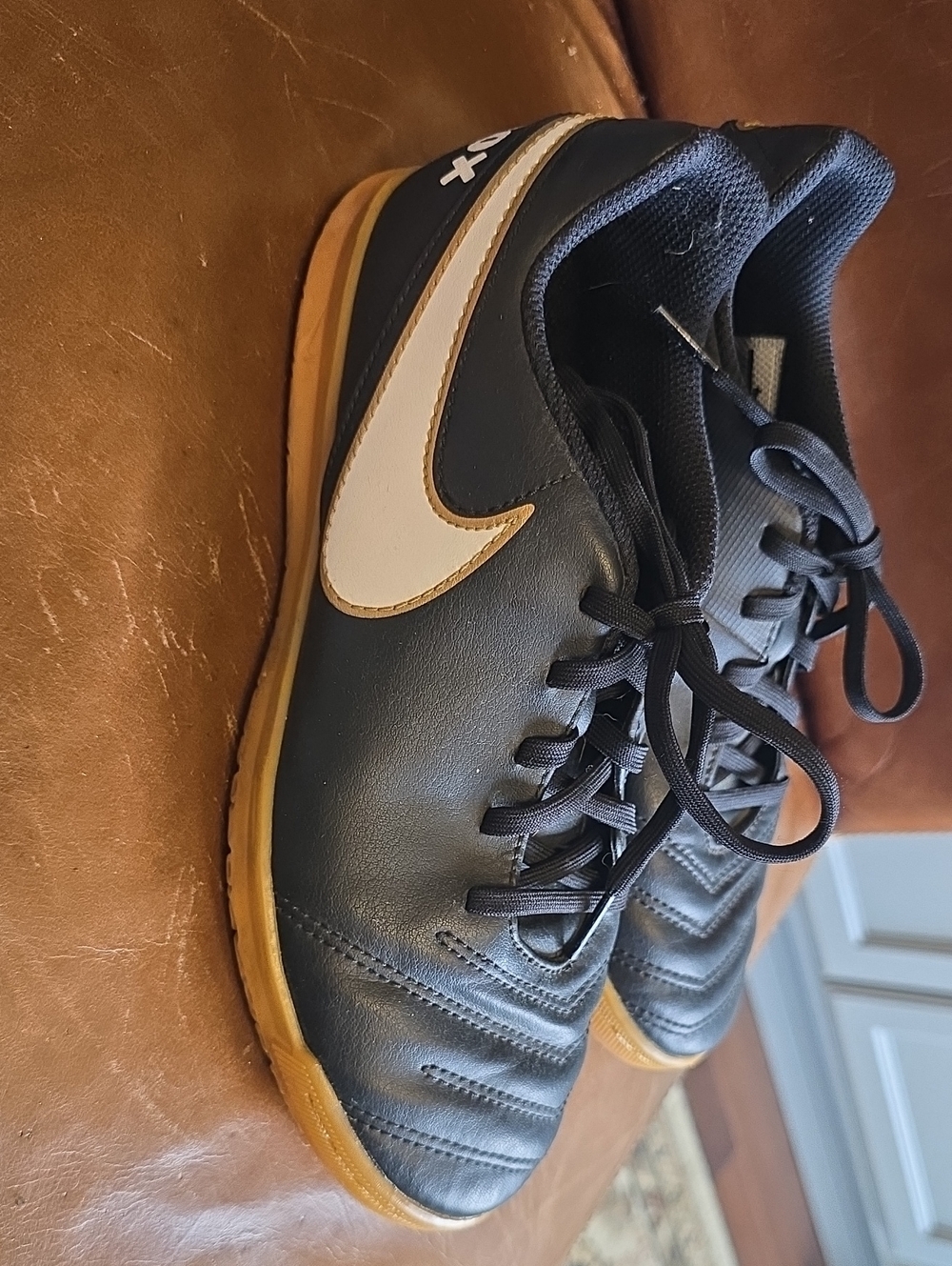 Nike Youth 5.5 Black and White Indoor Soccer Shoes with Gum Sole